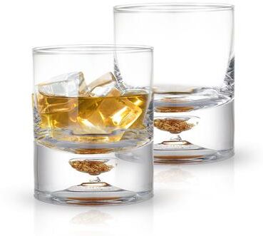 Berkware Lowball Whiskey Glasses with Unique Embedded Gold Flake Design