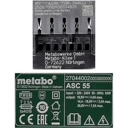 Metabo, Werkzeugakku + Ladegerät, Akku Basis Set 18V mit 2x Akku LiHD 4,0Ah + Ladegerät ASC 55 ( 685163380 ) (18 V)