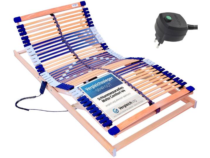 Lattenrost mit Motor Comfort 44® Motor, Schlummerparadies, Kopfteil motorisch verstellbar, Fußteil motorisch verstellbar, 10 Jahre Garantie, Netzfreischaltung, Notabsenkung, SCHULTERFRÄSUNG
