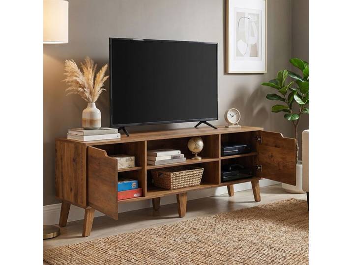 Meuble TV Étagère Réglable pour Télévision jusqu'à 65 Pouces Longueur 147 cm pour Salon Chambre Marron miel