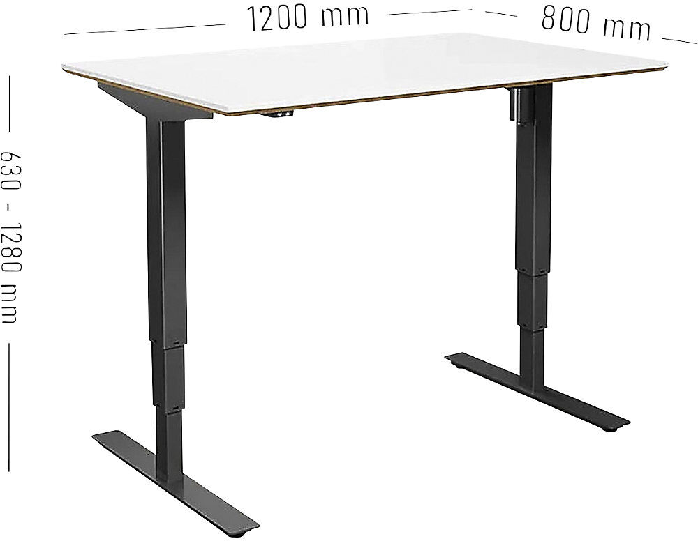 kaiserkraft Schreibtisch Atlanta Trend, elektrisch höhenverstellbar, gerade, BxT 1200 x 800 mm, weiß/schwarz