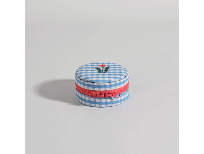Schmuckkästchen mit blau-weißem Vichy-Karo-Muster, H 6 cm
