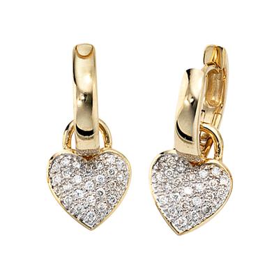 Paar Creolen JOBO, gelb (gelbgold 585), Ohrringe, Damen, Diamanten Gelbgold 585, Diamanten, Gelbgold 585, 585 Gold bicolor mit 48 Diamanten