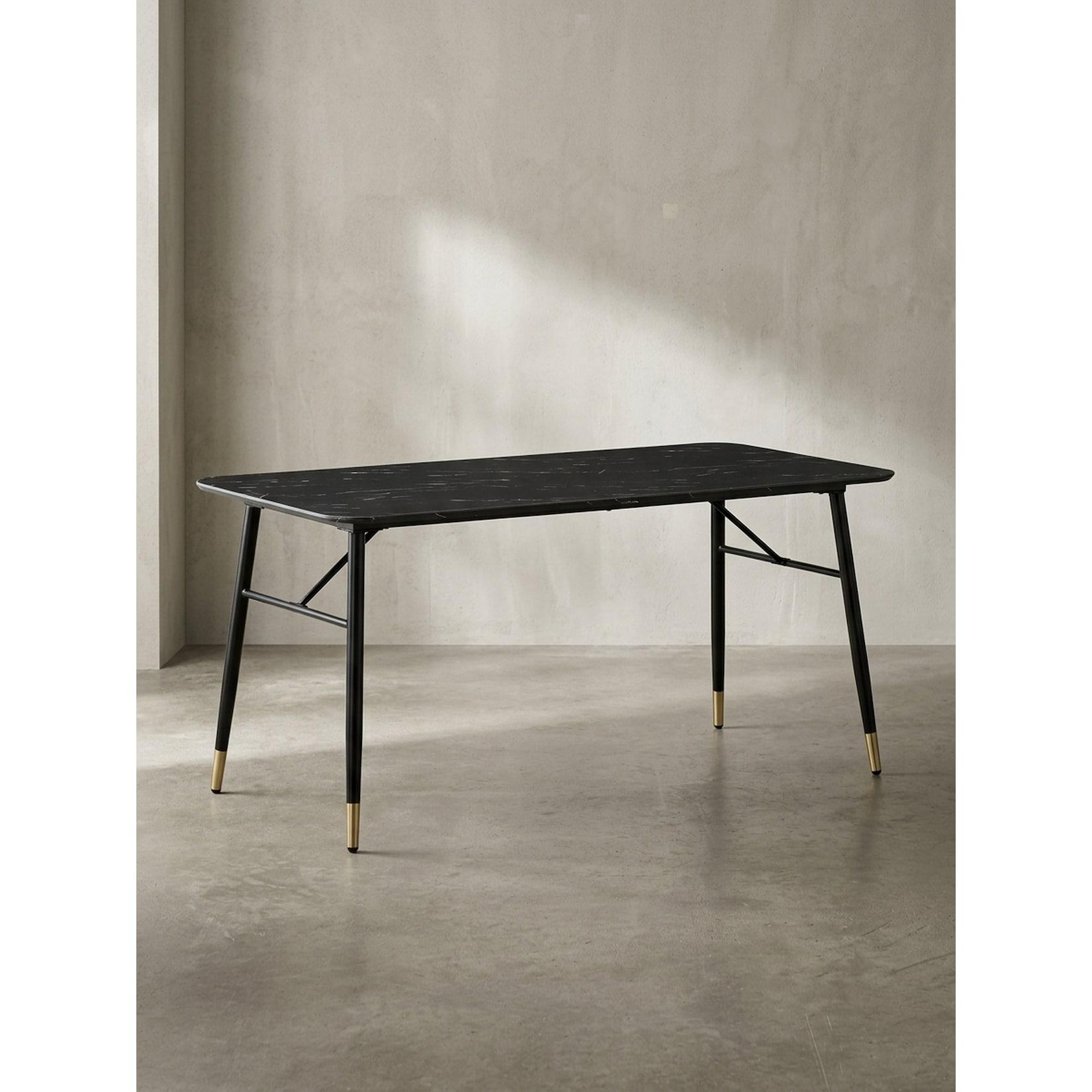 Esstisch Marmoroptik Metall Rechteckig Modern Klein, Schwarz 140x80x76 cm