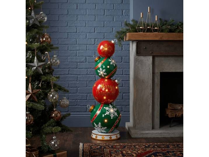 Figurine boules de noël lumineuse en résine rouge 35x35x108 cm