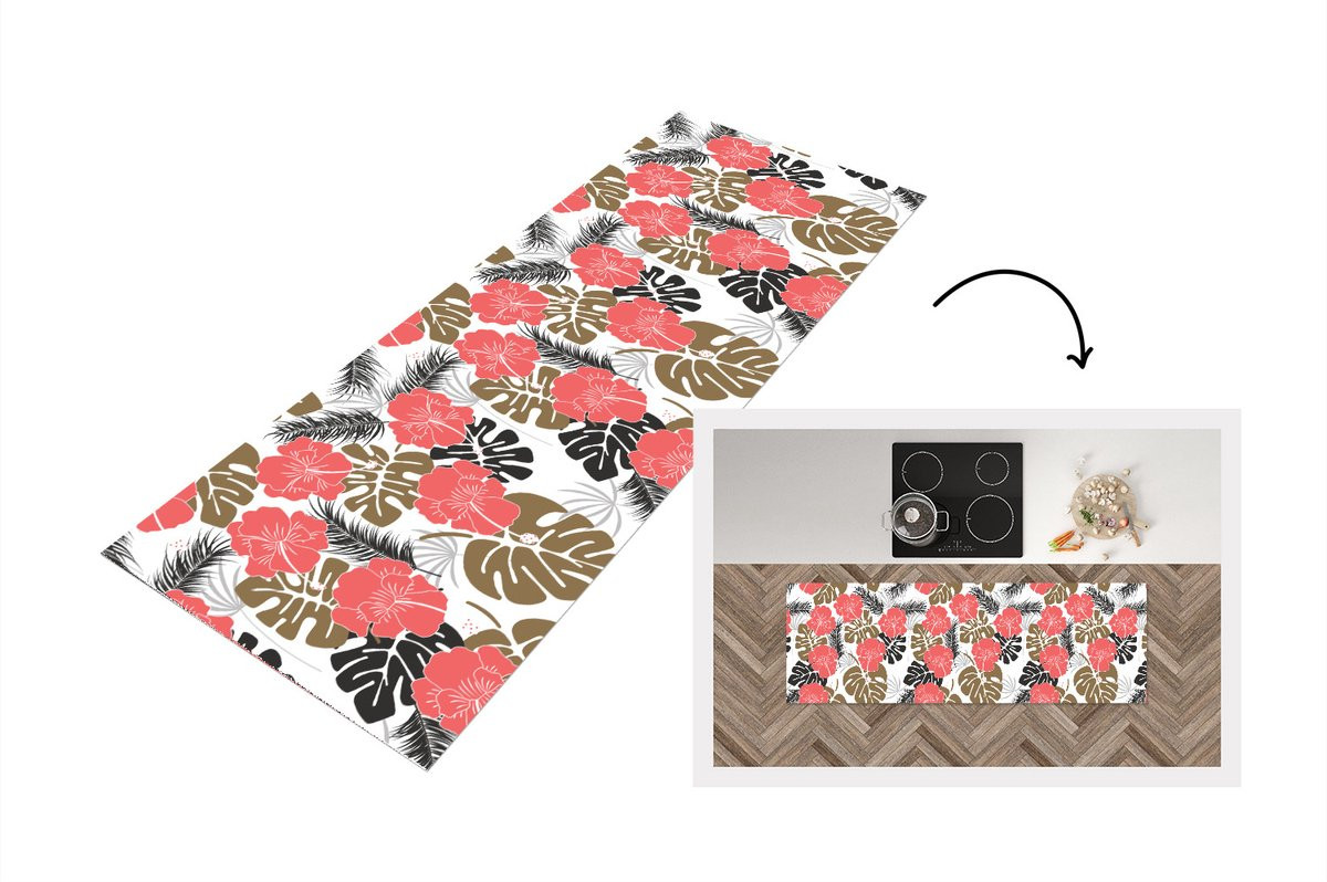 KitchenYeah Keukenloper Exotische Planten Hawaii Vinyl B/D: 150 x 50 cm