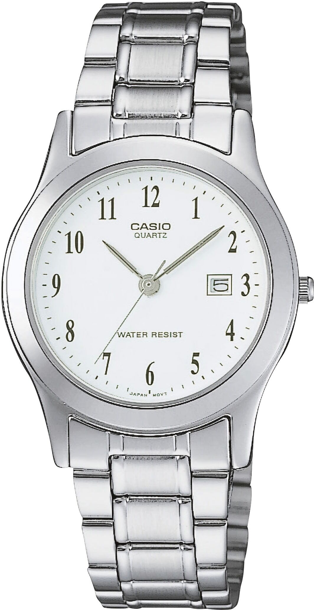 Quarzuhr, silber (edelstahlfarben, weiß), CASIO TIMELESS COLLECTION, Armbanduhren, Damen, silberfarben, Quarzuhr, Armbanduhr, Damenuhr, analog, Datum, Edelstahlarmband