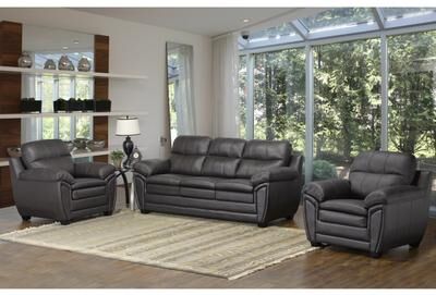 Upton Premium Brown Top Grain Leather Sofa and Two Chairs