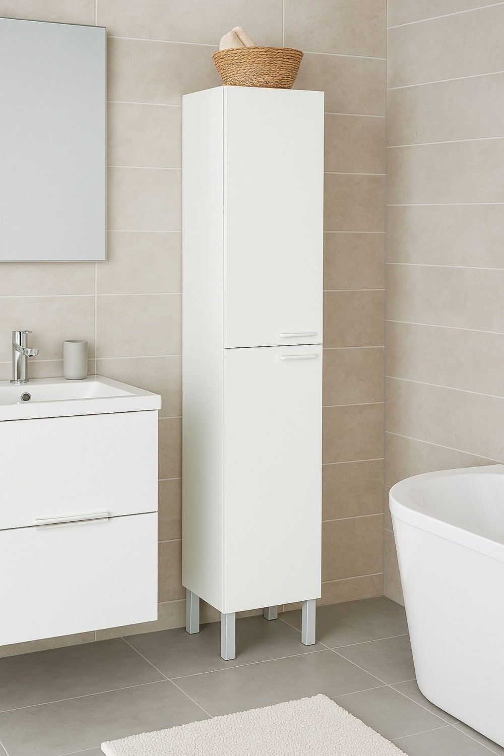 Dmora Armoire à colonnes effet bois blanc brillant 30x25 cm Blanc 30x182x25cm