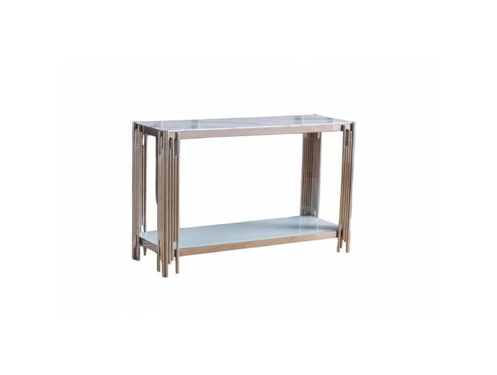 Console chrome verre marbré blanc 120x40x78 cm FLUTE