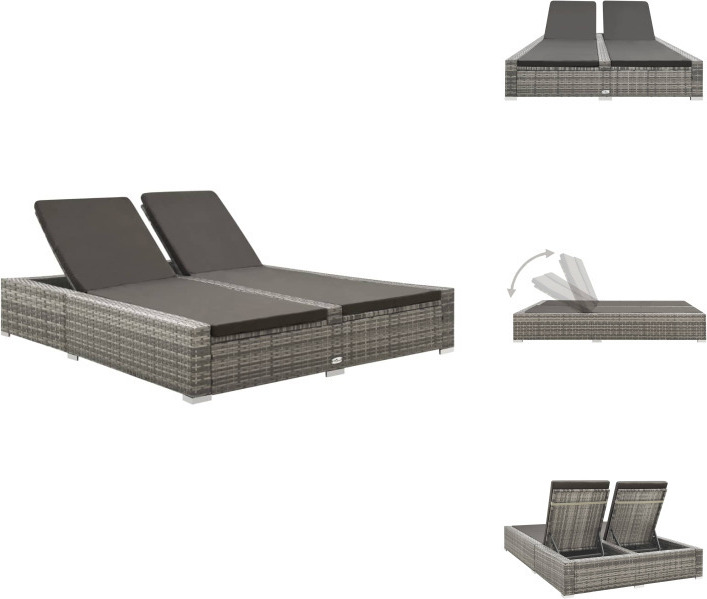 vidaXL Doppel-Sonnenliege Poly Rattan Grau - Gartenbetten