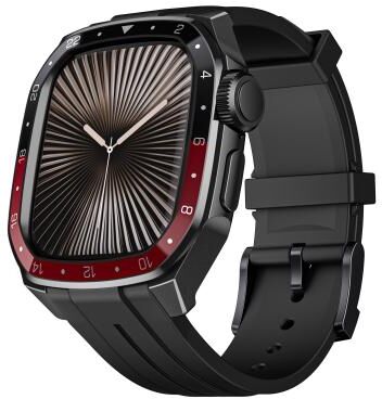 Everyday Crate Apple Watch Series 10 46mm Silicone Watch Band With Integrated Metal Frame Protective Strap black Frame Black Red Dial