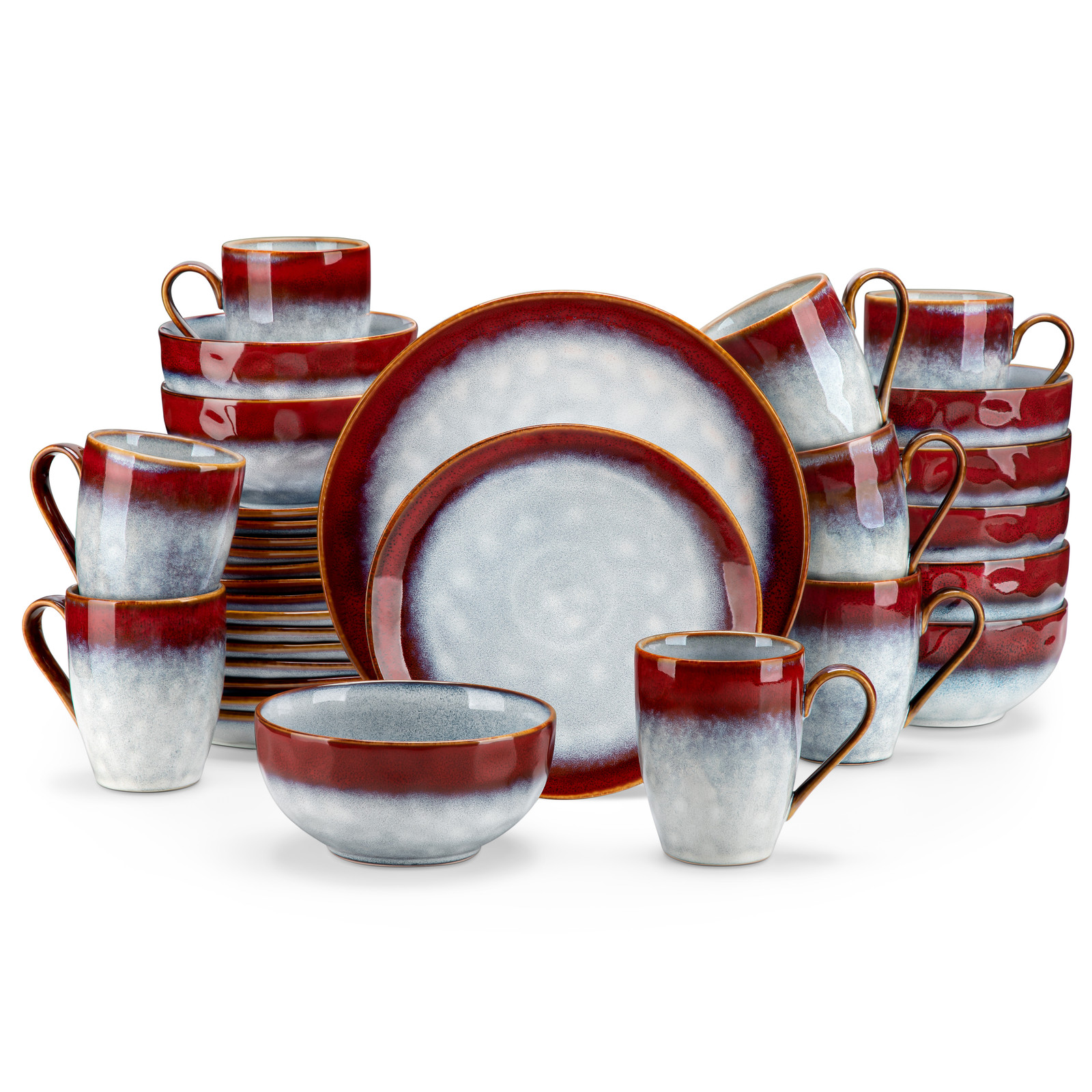 Vancasso 32-delige keramische diner set voor 8 personen in rood vintage stijl