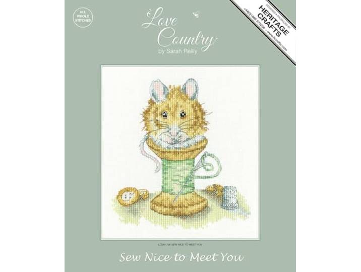 Heritage Crafts Kruissteek Kit - Sew Nice to Meet You Mouse (Aida) Liefdesland