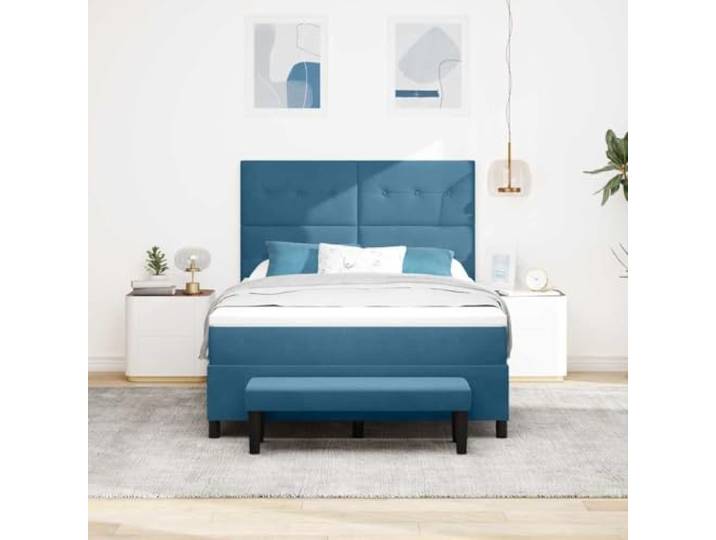 KTHLBRH Doppelbett 140 x 200 cm Samt Dunkelblau Struktur aus Holz, Matratze aus mittelfestem Schaumstoff, modernes Design