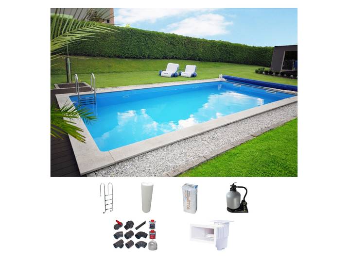 Rechteckpool KWAD mit Edelstahlleiter , weiß, B:350cm H:150cm L:700cm, Schwimmbecken, Rechteckpool, in verschiedenen Größen, mit Foliensack 0,6mm