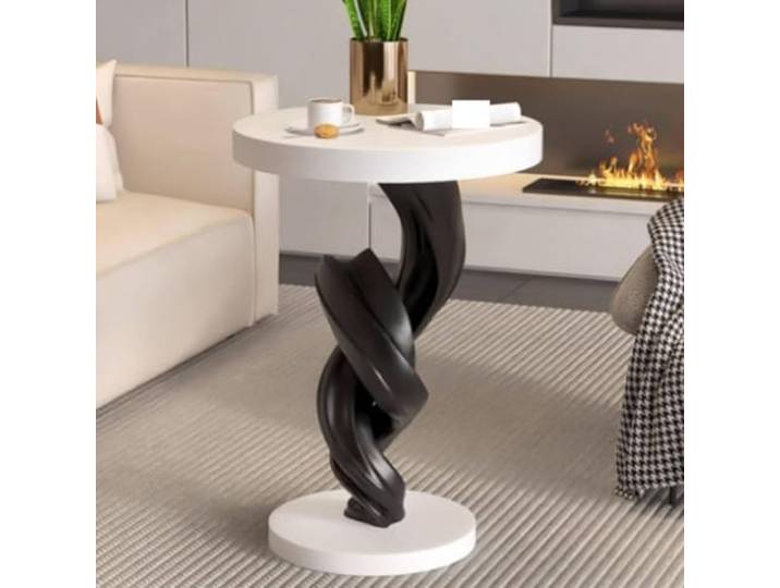 Moderner Runder Beistelltisch Vergoldetes Harz Spirale Wohnzimmer Deko Künstlerischer Beistelltisch mit goldener Spirale und weißer Platte für Sofa Bett Flur(D)