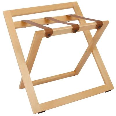 Kofferständer WOOD aus Holz mit Rückwand Buche Natur mit Riemen Leder Braun