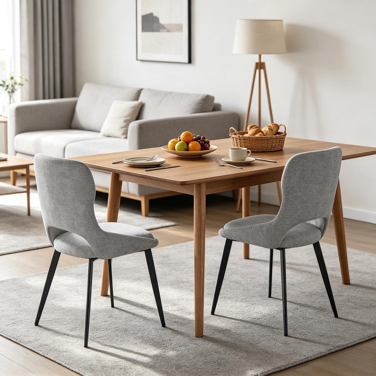 Set van 2 Moderne Gestoffeerde Eetkamerstoelen - Grijs