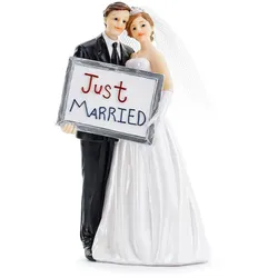 PartyDeco 1 Tortenfigur Hochzeit 14,5cm - Brautpaar Just Married Hochzeitsdeko Hochzeitsfigur Hochzeitstorte Tortendeko Tortenaufsatz Cake Topper Weiß Schwarz