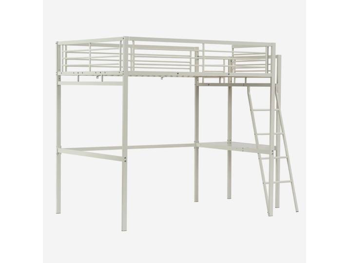 Lit mezzanine double avec bureau en verre, blanc
