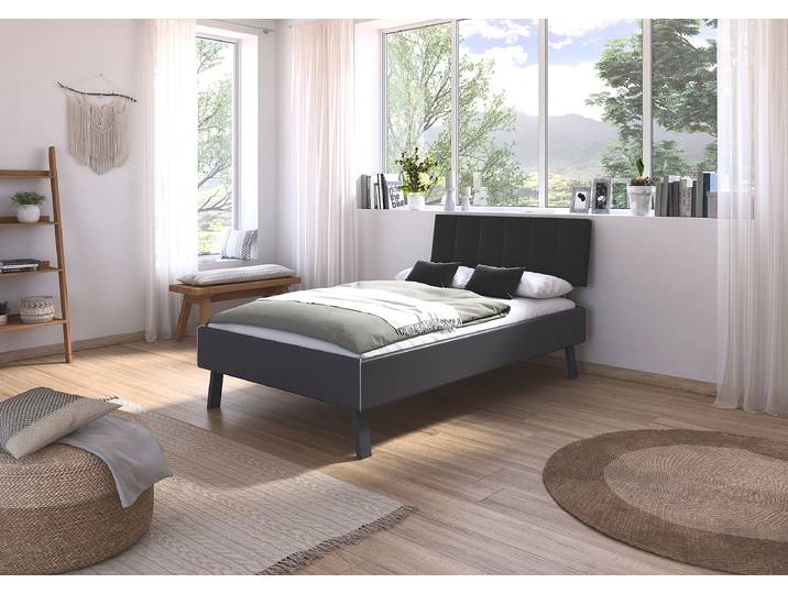 Bettgestell Mavi - Kunstleder 120 x 200cm Kunstleder Grau/Graumetallic