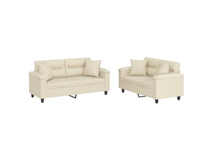 GHVBNMF 2-TLG. Sofagarnitur mit Kissen 2er Couch Set Kunstleder Creme Eleganter Sitzkomfort fürs Wohnzimmer: Zweiteiliges Polstermöbel Ensemble mit weicher Schaumstofffüllung und Kissen.
