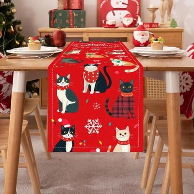 Uplift Treasures Christmas Cat Wreath Table Runner 1014 zq 70.87 * 12.99 In