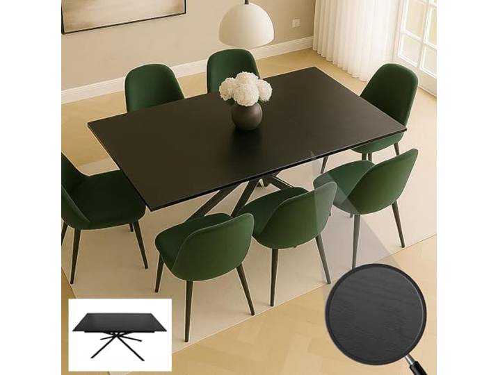 Mendler Esszimmertisch HWC-O57 MDF - Stein-Optik schwarz Ausziehtisch, Esstisch, Eisen, ausziehbar 160-200x90cm