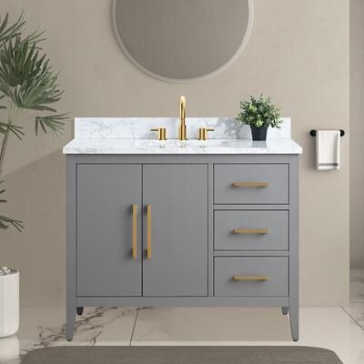 "Vanity Art 42"" Single Sink Bathroom Vanity Cabinet with Engineered Marble Countertop"