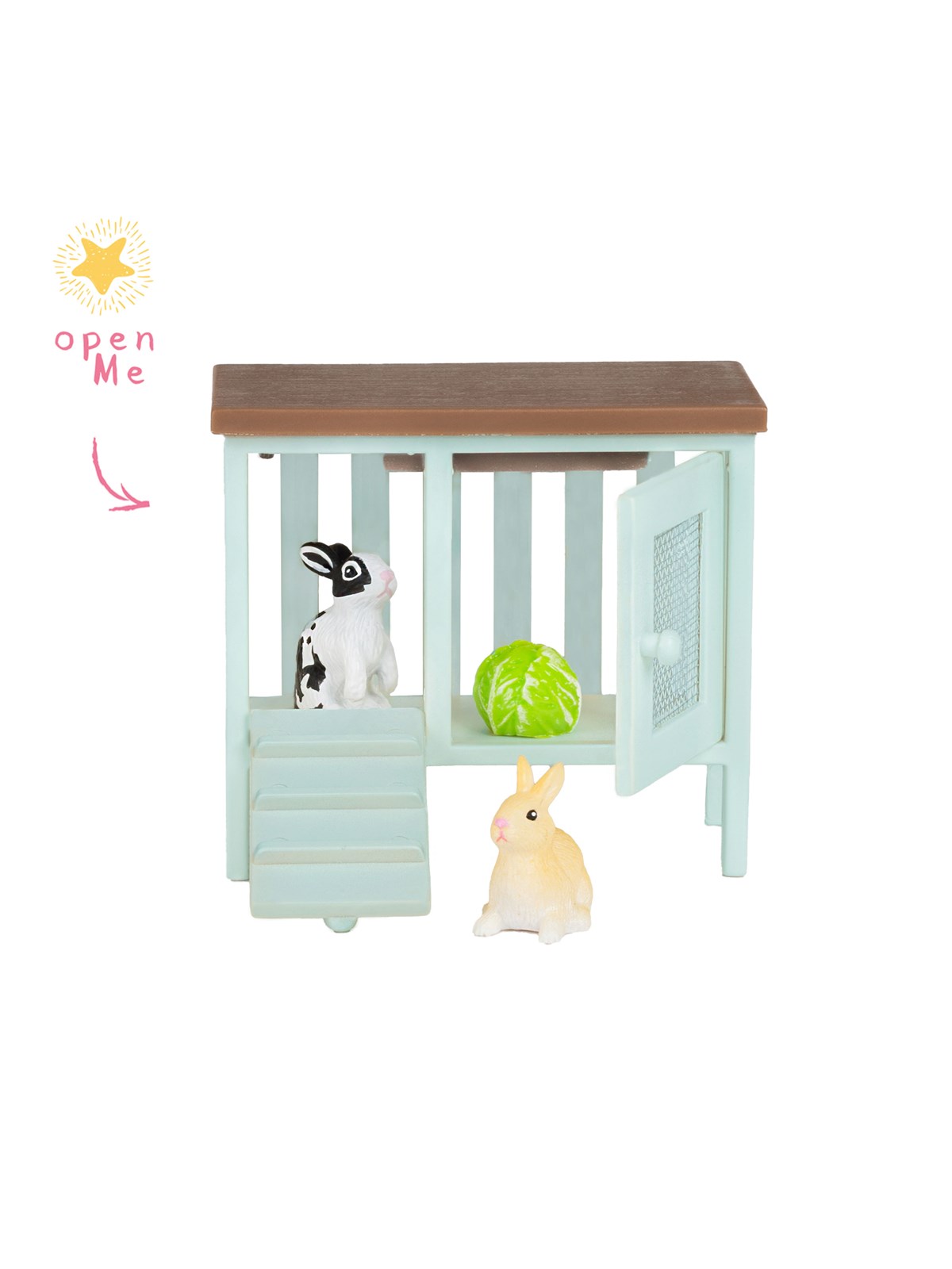 Micki Lundby Haustiere: 2 Kaninchen. Kaninchenstall mit Licht & Salat. Stall lässt sich öffnen. Benötigt 1x CR2032 Batterie (nicht enthalten). 15-Minuten-Autoabschaltung