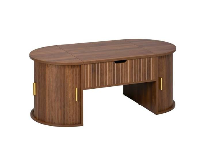 ELVORIN Ensemble salon 2 pièces meuble TV et table basse relevable portes coulissantes noyer MDF