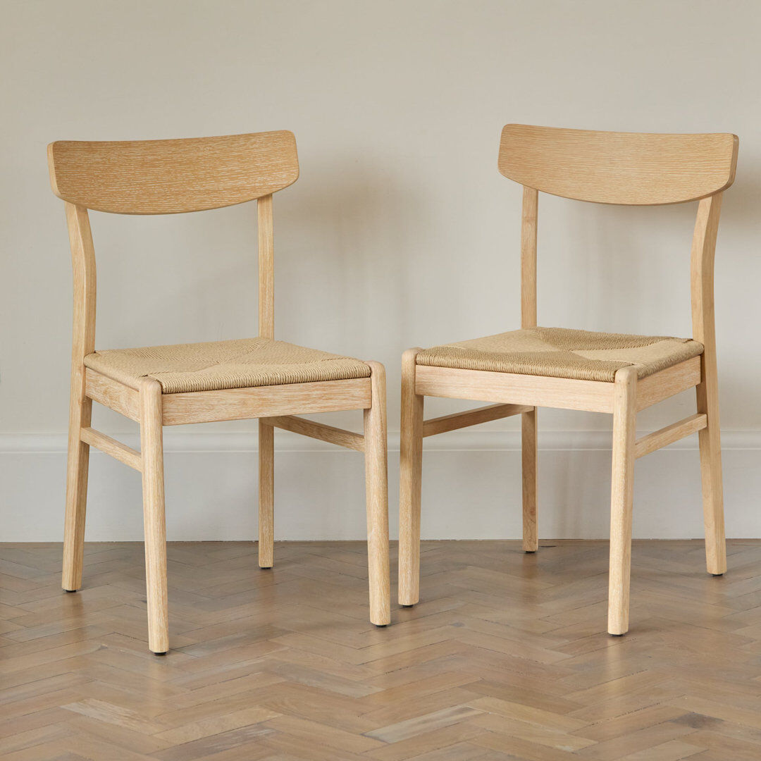 Corrigan Studio Landgrove Solid Wood Low Back Dining Chair Whitewash Oak 86cm H X 46cm W X 53cm D