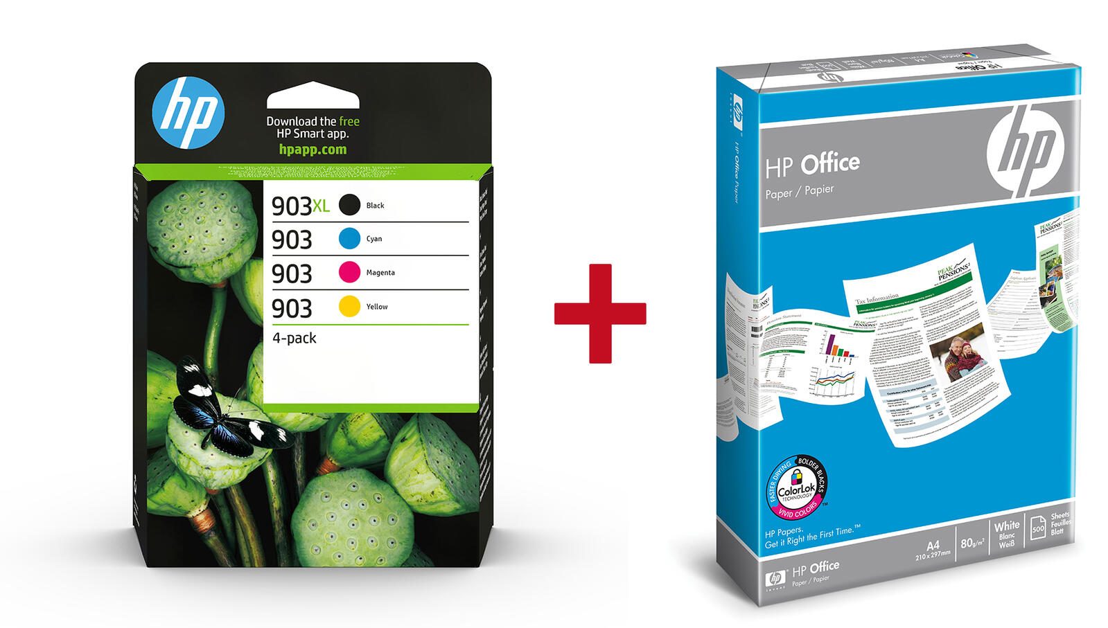 HP Inc. Druckerpatronen Bundle mit HP Original 903XL Multipack + 500 Blatt HP Kopierpapier OP3HZ51AE_97005617set