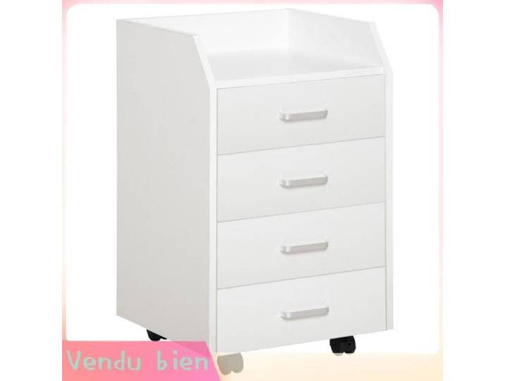 LIA Caisson bureau roulettes 4 tiroirs MDF blanc 40x36x65cm