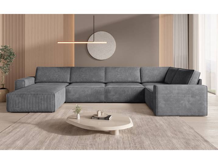 Modulare Sofalandschaft U Yuma aus Cord - Rechts - Anthrazit - Cord - Luxusbetten24