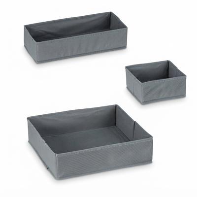 Relaxdays Schubladen Organizer Vlies, 4-tlg. Ordnungssystem Schreibtisch, 3 Größen, Schubladeneinsatz, Trennbox, grau