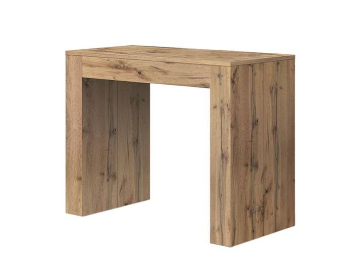 Console extensible en bois, finition chêne rustique 90 × 45 - 90 × 300