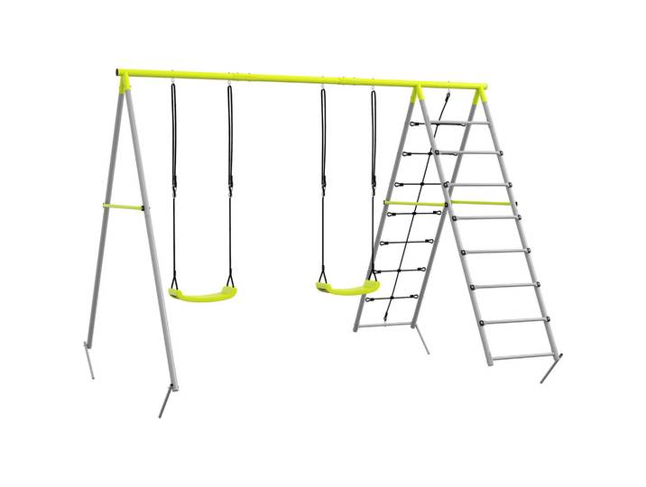 Outsunny Kinderschaukel-Set, Kletternetz, Sprossenleiter, für 3-8 Jahre, wetterfest, Grün, Metall, Kunststoff, 185x260 cm, Freizeit & Co, Gartenspielzeug