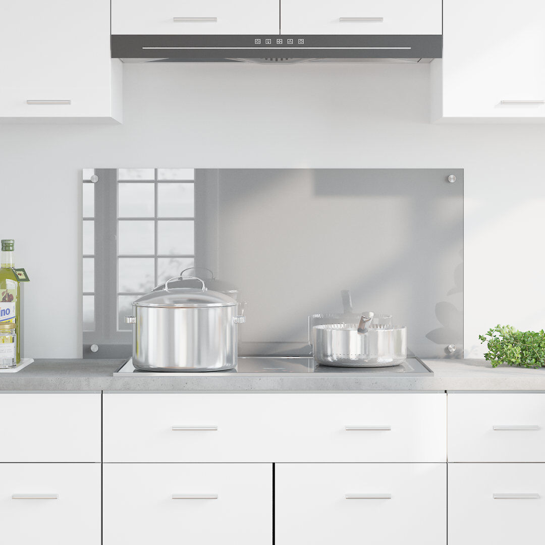 Belfry Kitchen Kitchen Backsplash Tempered Glass Light Grey 50 x 100 cm