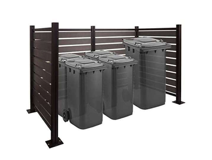 Mendler Alu Mülltonnen-Zaun HWC-K57 erweiterbar 130x206x110cm - grau