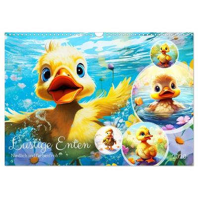 Lustige Enten. Niedlich und farbenfroh (Wandkalender 2026 DIN A3 quer), CALVENDO Monatskalender