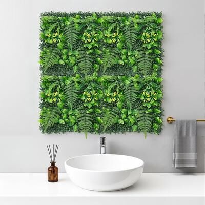 YUN Artificial Green Wall Panel, Faux Fern and Grass Privacy Screen for Indoor Outdoor Decor