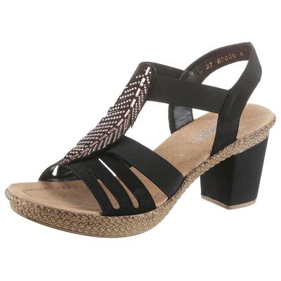 Sandalette RIEKER, Damen, Gr. 40, Synthetik, schwarz, Nubuklederimitat, unifarben, Schuhe Sandalette, Sommerschuh, Sandale, Plateauabsatz, mit Strass-Steinchen verziert