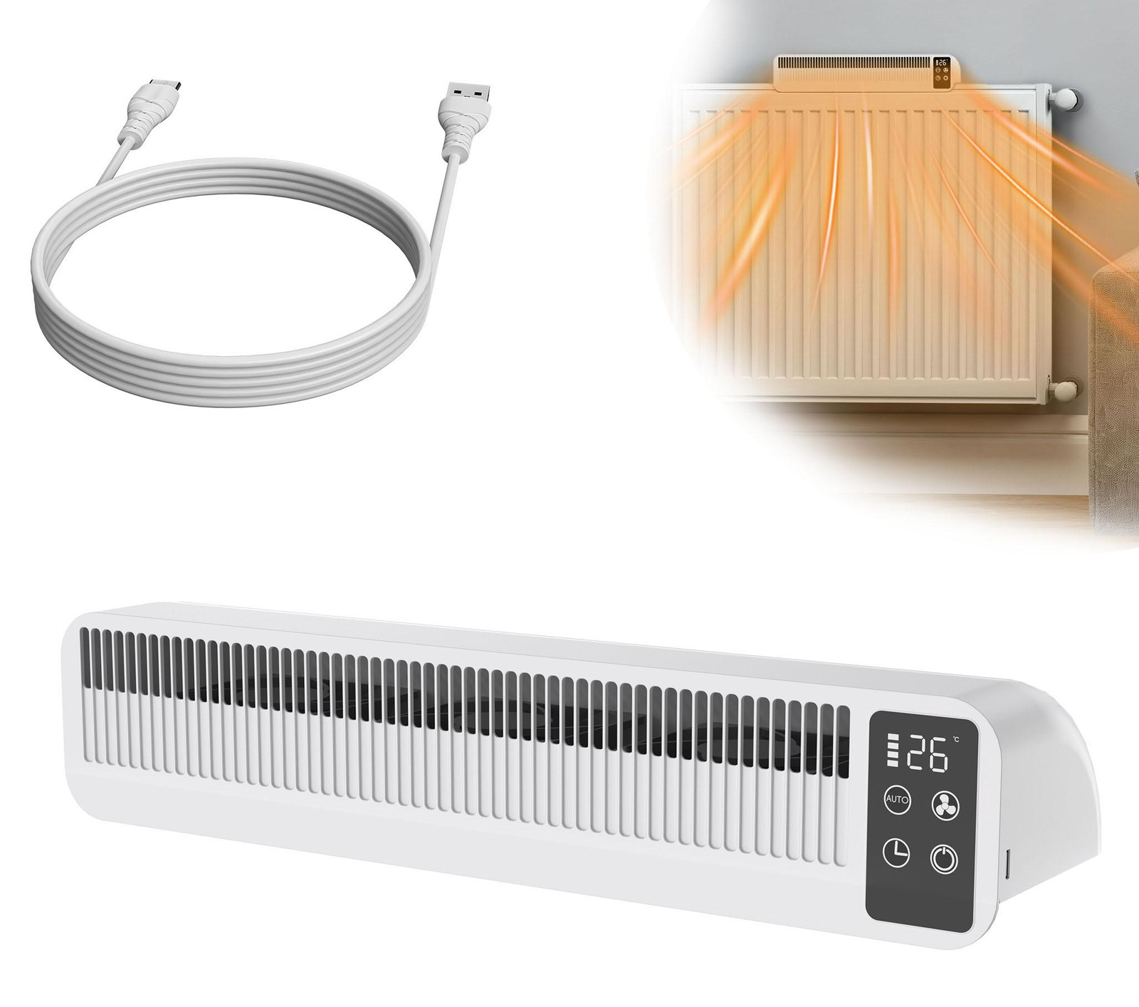 YARDIN draadloze radiatorventilator met 5200mAh batterij, 3W verbruik