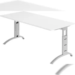 bümö manuell höhenverstellbarer Schreibtisch 180x80 cm in weiß - PC Tisch höhenverstellbar & groß, höhenverstellbarer Tisch Büro, großer