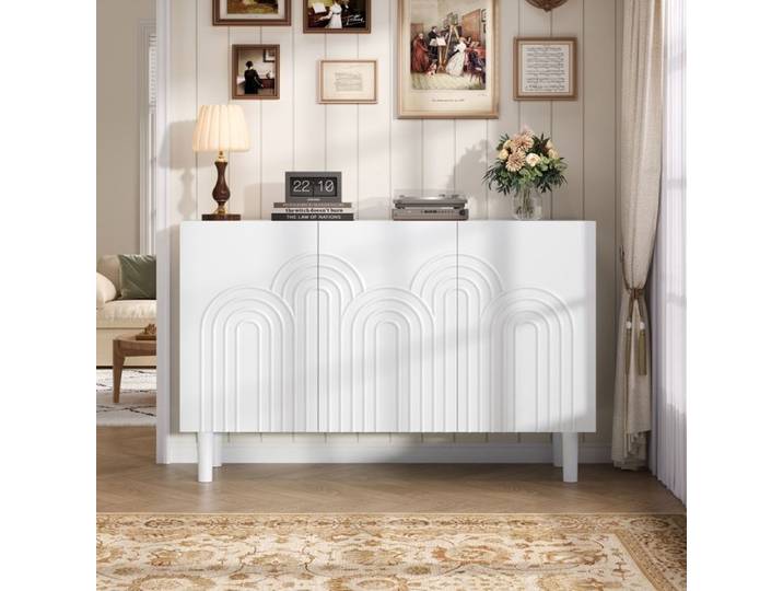 Buffet bas - ZEVKOR - Buffet Bas 3 Portes - 3 portes - MDF blanc - 120×38 5×79 cm