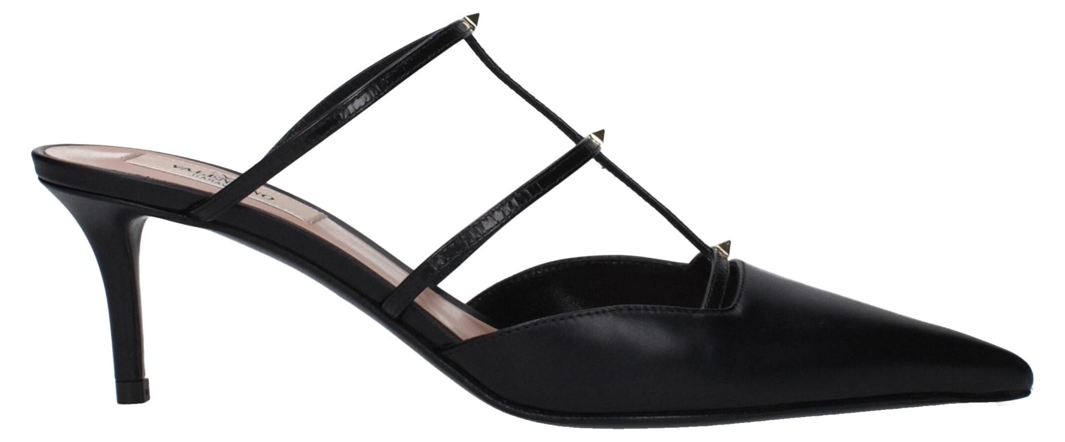 Valentino Garavani Black Leather Flat Sandals