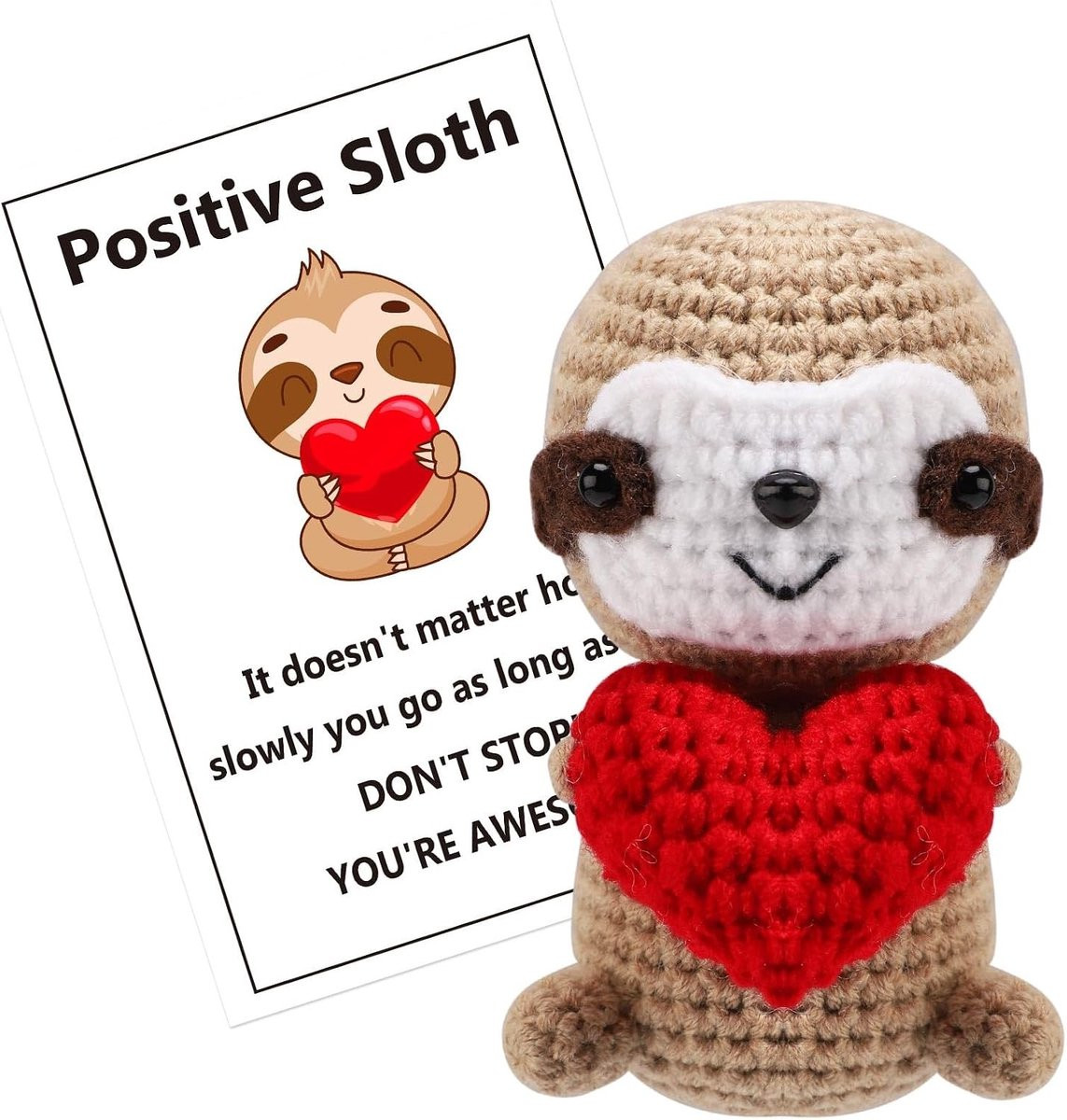 Gehaakte Sloth met Rood Hart voor Emotionele Steun en Decoratie