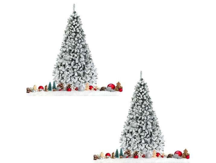(2 Stucks) 225 cm Kunstkerstboom met Sneeuw en Warm Witte LED Verlichting Kerstboom PVC Naalden